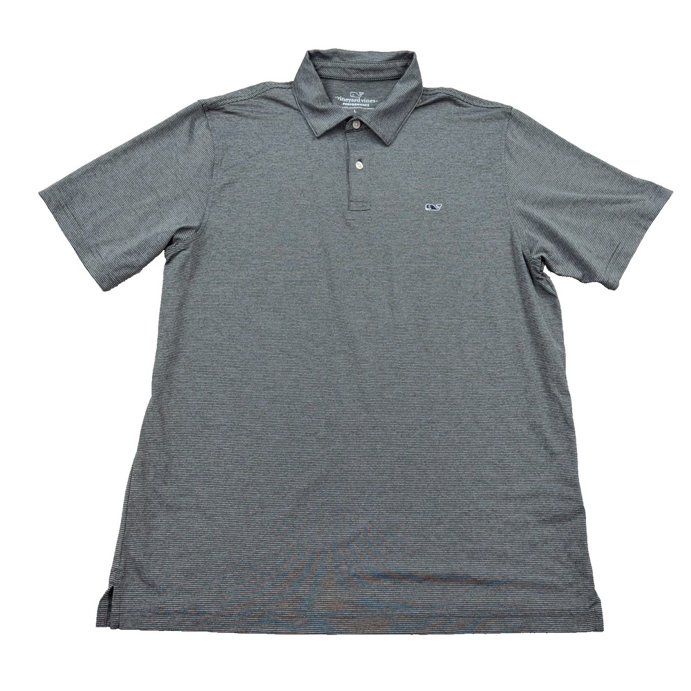 Vineyard Vines Polo Shirt Men Large Gray Striped Performance Wicking Golf Whale - Picture 2 of 8